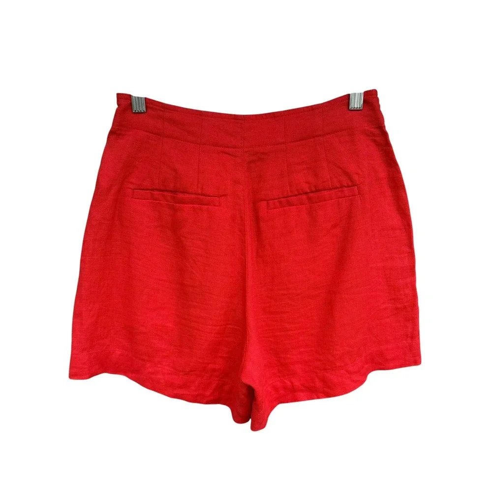 Madewell Clean Button Tab Shorts Rouge Red 100% Linen High Rise Size 00